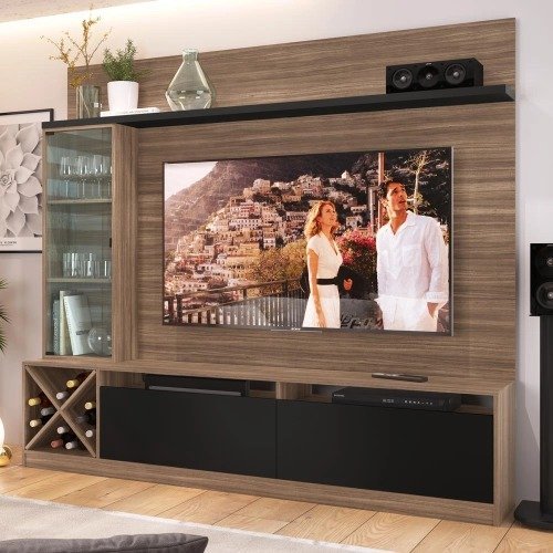 Estante para TV até 65 polegadas 3 portas 2020 mn/ptx montana/preto